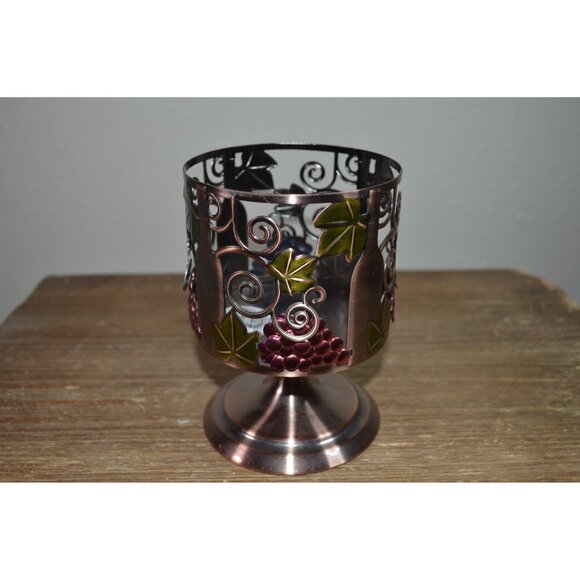 Bath and Body Works Wine & Grapes Design Pedestal Candle Holder Metal Rustic - Picture 2 of 10